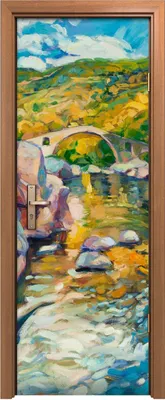 Produktbild von Türposter 70x200 cm Türaufkleber Türtapete Türfolie Klebefolie Kunst Flusslauf Brücke in den Bergen