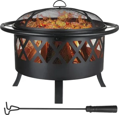 Produktbild von 3-in-1 Feuerschale Garten - Feuerstelle mit Grillrost - Funkenschutz - Ø 81 cm - Eisen - Für Terrasse und Outdoor