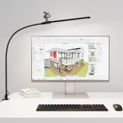Produktbild von KableRika Schreibtischlampe LED dimmbar mit Gestensteuerung, Schreibtischlampe klemmbar mit 3 Farbmodi, Augenschutz-Tischlampe für Büro, Homeoffice & Monitor