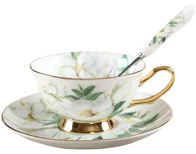 Porzellan-Kaffeetasse mit Untertasse & Löffel, 200 ml, Vintage