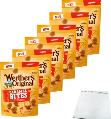 Produktbild von Werther's Original Blissful Caramel Bites Crunchy 6er Pack (6x140g Beutel) + usy Block