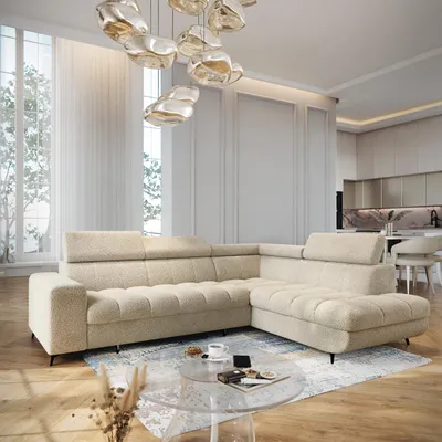 Produktbild von Masseno Ecksofa MORIVA Q R-S mit Schlaffunktion L-Form, Sofa mit Bettkasten, Wohnzimmersofa, Couch, Soffa, Bettsofa, Couchgarnitur- Creme, QUELLE 02
