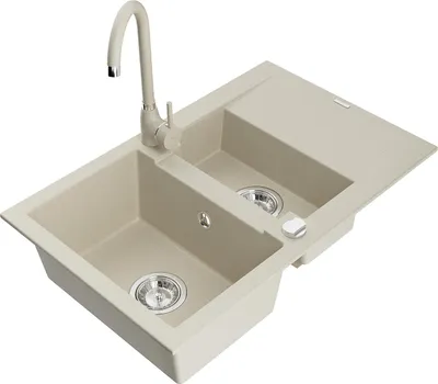 Immagine prodotto di Mexen Gaspar lavello in granito 1,5 vasche con sgocciolatoio e rubinetto da cucina Telma, beige - 6507-69-670200-69