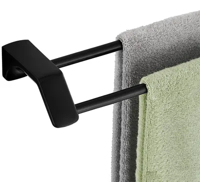 Image de Porte-serviettes double 60 cm, porte-serviettes, barre à serviettes de salle de bain en acier inoxydable, porte-serviettes et barres à serviettes pour salle de bain, chambre à coucher, cuisine (noir)