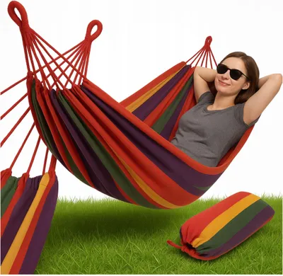 Produktbild von Valle Verde XXL Hängematte, Hängeliege, Hängeschaukel, Hängesessel - Indoor & Outdoor - Camping, Garten, Terasse, Balkon - Rot-Bunt, 190 x 80 cm