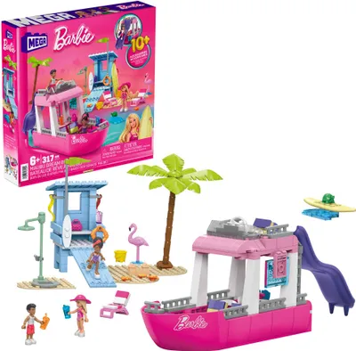 Immagine prodotto di MEGA Barbie Malibu dream boat - sedia a sdraio, TV, zona salotto, scivolo e ponte prendisole - a partire da 6 anni