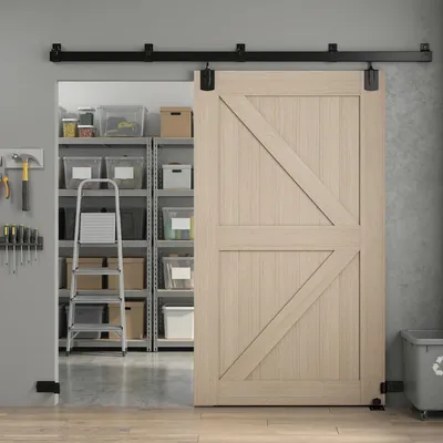 Produktbild von Schiebetür-Beschlag Set Schwerlast, Schiebetürschiene Kohlenstoffstahl, Schwarz | 244 cm | 10 kg