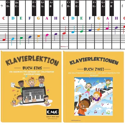 Produktbild von Klaviertastenaufkleber Keyboardaufkleber Notenaufkleber - Farbcodiert - Mit Lehrbuch 1 und 2 - Für Anfänger