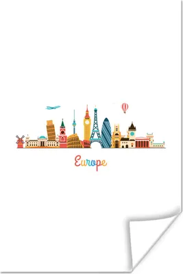 Produktbild von MuchoWow® Poster Europa - Skyline - Regenbogen 120x180 cm - Kunstposter