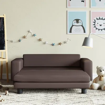 Produktbild von Design Kindersofa mit Hocker Braun 100x50x30 cm Kunstleder, Kinderschränke 2024 Neu
