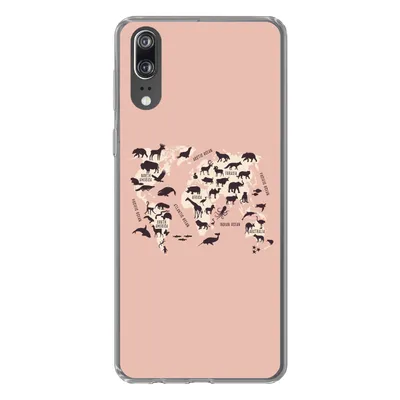 Produktbild von MuchoWow® Handyhülle Schutzhülle Hülle für Huawei P20 Weltkarte - Tiere - Scherenschnitt Silikon Softcase Handy Hülle - Hardcover