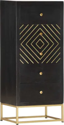 Image de Armoire à tiroirs Noir et doré 45x30x105 cm Bois de manguier