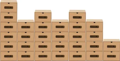 Produktbild von BigDean 30er Boxen-Set mit Sichtfenster + Schublade - Pappkarton aus Kraftpapier - Schuhbox Spielzeug-Box Aufbewahrung für Zubehör & Accessoires