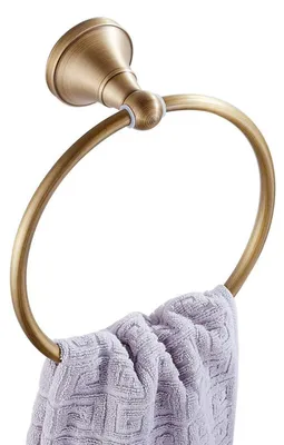 Image de Support mural pour serviette, en laiton brossé, style antique, diamètre 18 cm