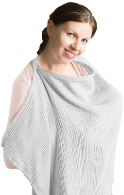 Produktbild von Ibenzoa® 100% Musselin-Baumwolle Stilltuch 70×90 cm – atmungsaktives, verstellbares Stillcover mit 360° Sichtschutz, beige/grau/grün