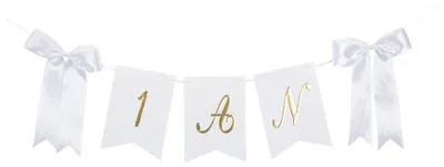 Produktbild von Girlande 1. Geburtstag Weiß Gold mit Satinschleifen 150 cm Wimpel -