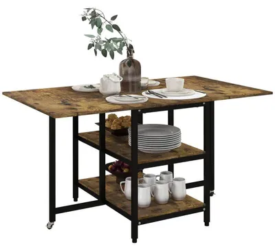 Zdjęcie produktu dla Rozkładany stół jadalny z miejscem do przechowywania | Kolor: Brąz w stylu rustykalnym | Wymiary: 80x140x75 cm