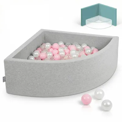Image de KiddyMoon 90x30cm/300 balles ∅ 7cm Triangle Balles en mousse pour enfants  fabriqué en UE, Gris clair : Rose/Rose/Violet/Transparent