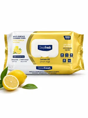 Produktbild von DeepFresh Multi-Surface Allzwecktücher Zitrone mit Natron & Weißweinessig – 100 Stück, Feuchte Tücher mit Klappdeckel