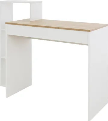 Produktbild von ML-Design Schreibtisch mit Regal, Bürotisch, Weiß mit Tischplatte in Sonoma-Eiche, 3 Einlegeböden, 110x72x40 cm, Holz, 2-in-1 System für Arbeitszimmer