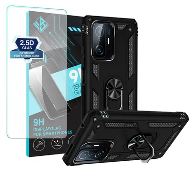 Produktbild von Armor Outdoor Handyhülle für Xiaomi 11T / 11T Pro Handy Panzer Case Schutzhülle mit 9H Displayglas Displayschutz Farbe: Schwarz