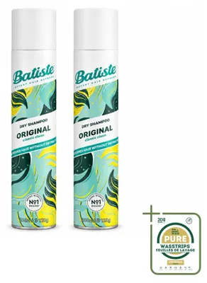 Immagine prodotto di 2 confezioni di shampoo secco Batiste Original - Fragranza fresca classica - 200 ml - Confezione risparmio - 2 pezzi