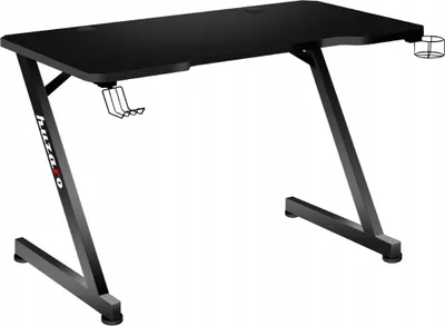 Immagine prodotto di huzaro Black Hero 2.5 scrivania da gioco per PC computer scrivania ergonomica in carbone da tavolo gancio per cuffie porta bevande protezione antiscivolo per i piedi 120 x 60 x 75 cm standard nero