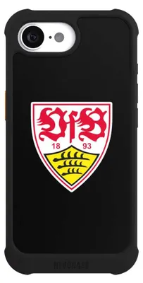 Produktbild von NIVOCASE Hülle für Apple iPhone 16e  Stoßfeste Handyhülle NIVOmax Case Schwarz Offizielles Lizenzprodukt VfB Stuttgart Wappen