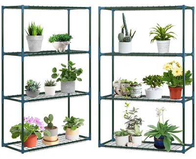 Produktbild von Pflanzenregal 2Er Set 4 Etagen Blumentopfhalter Für Balkon/Garten, Stahl, Grün, 70X27X110Cm
