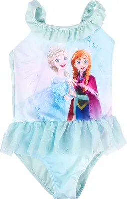 Produktbild von Disney Die Eiskönigin Badeanzug mit Rüschen für Mädchen - Elsa & Anna Frozen Kinder Schwimmanzug Türkis, Größe:92