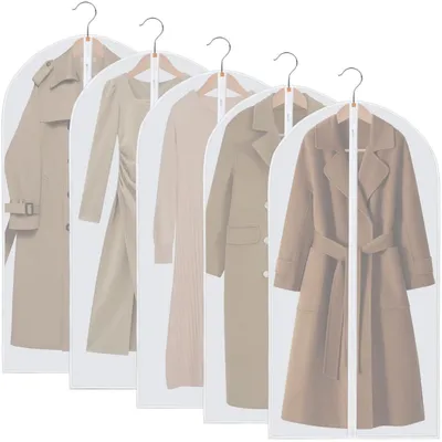 Produktbild von Schutzhüllen für Kleidung – Transparent mit Reißverschluss – Für Hemden, Kleider, Anzüge und Brautkleider – 60 x 140 cm – 5 Stück