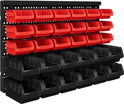 Produktbild von Famanu Wandregal mit 30 Stapelboxen - erweiterbares, robustes Aufbewahrungssystem in Schwarz