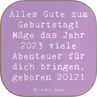 Produktbild von Mr. & Mrs. Panda Tischuntersetzer Spruch 2012 Geburtstag - Lavendeltraum - Geschenk, Untersetzer Quadratisch, Glückwunsch, Tassenuntersetzer, Coaster, Geburtsjahr, 2023