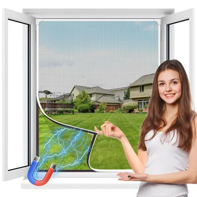 Produktbild von Fliegengitter Fenster Magnet 130 x 150 cm Zuschneidbar Grau Weiß Einfache Montage