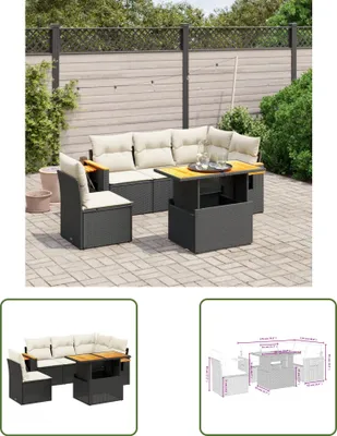 Produktbild von The Living Store 6-tlg. Garten-Sofagarnitur mit Kissen Schwarz Poly Rattan