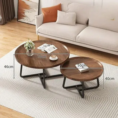 Produktbild von Couchtisch 2er Set rund Nordic Holzoptik Wohnzimmertisch Metallgestell