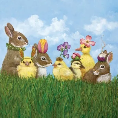 Produktbild von RP 20 Servietten Spring Party - Ostertiere mit Kopfschmuck 33x33cm