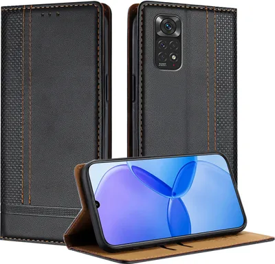 Produktbild von Handyhülle für Xiaomi Redmi Note 11s/Note 11 4G/Note 12S Leder Flip Klappbare Schutzhülle mit Standfunktion Schwarz