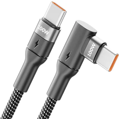 Produktbild von deleyCON 1,5m USB-C Kabel 100W 90° gewinkelt USB-C auf USB-C