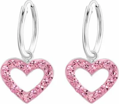 Produktbild von Kinder Creolen Silber Ohrringe „Kristall Herz“ Rosa