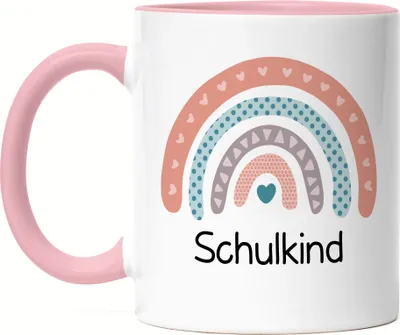 Produktbild von Schulkind Tasse Rosa Einschulungsgeschenk Grundschule 1. Klasse Schulstart Herzen Motiv