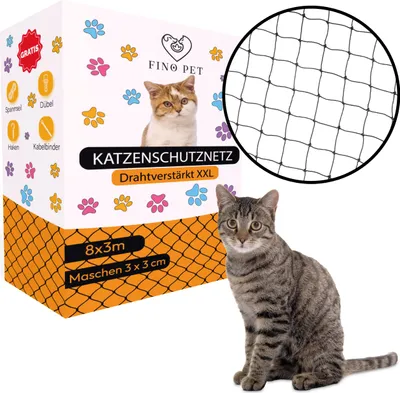 Produktbild von FinoPet Katzennetz für Balkon drahtverstärkt 8x3 Meter inklusive Befestigungsmaterial