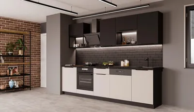 Produktbild von Küche ARONA + SIENA BASIC LOFT 280 cm Küchenzeile Küchenblock Einbauküche Kaschmir beige matt + Schwarz matt