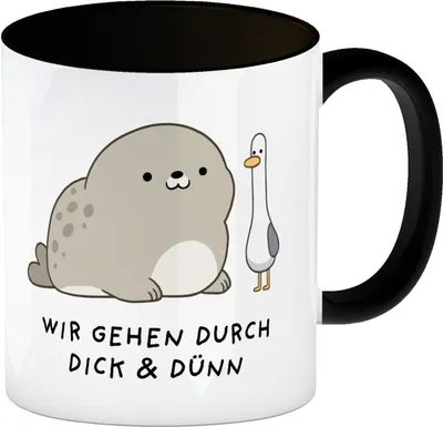 Produktbild von Jelly & Friends Robbe und Möwe Freundschaft Kaffeebecher in schwarz mit Spruch