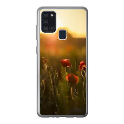 Produktbild von MuchoWow® Handyhülle Schutzhülle Hülle für Samsung Galaxy A21s Mohn - Sonnenuntergang - Gold Silikon Softcase Handy Hülle - Hartschale