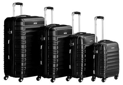 Produktbild von Koffer Set 4-teilig in Schwarz | Hartschalenkoffer aus ABS mit Zahlenschloss, 4 Rollen und Innen-Trennwand | Handgepäck und Trolley
