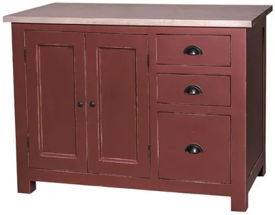 Produktbild von Casa Padrino Landhausstil Shabby Chic Küchenschrank Antik Bordeauxrot / Naturfarben 120 x 65 x H. 90 cm - Küchen Unterschrank mit 2 Türen und 3 Schubladen