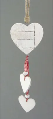 Produktbild von HOLZ-HERZ-HÄNGER  "PIECES". Herzen ca 15 und 6cm. WEISS