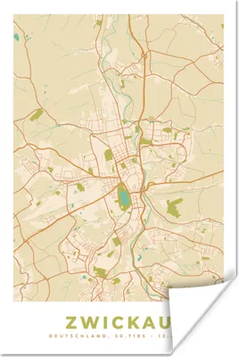 Produktbild von MuchoWow® Poster Karte - Zwickau - Karte - Vintage - Stadtplan 120x180 cm - Kunstposter