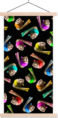 Produktbild von MuchoWow® Textilposter Das Mädchen mit dem Perlenohrring - Regenbogen - Schnittmuster 40x80 cm mit holzfarbenen Rahmen - Wohnzimmer